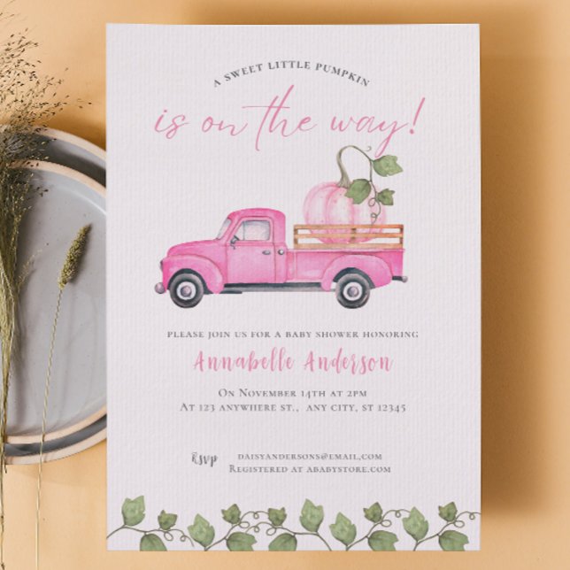 Little Pumpkin Pink Wasserfarbe Girl Baby Dusche Einladung (Little Pumpkin  Pink watercolor Baby Shower Invitation)