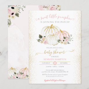 Little Pumpkin Pink White Gold Girl Baby Dusche Einladung