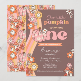 Little Pumpkin Retro 1st Birthday Invitation Einladung