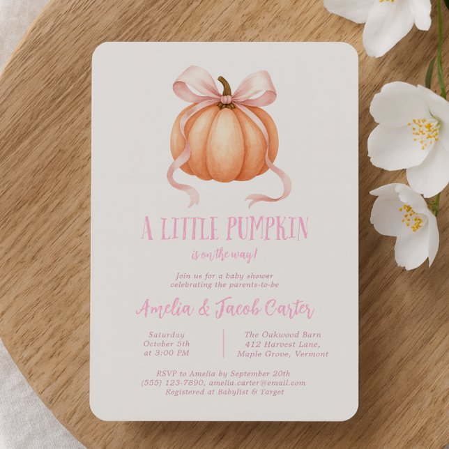 Little Pumpkin, rosa Bug, Coquette Babydusche I Einladung (Von Creator hochgeladen)