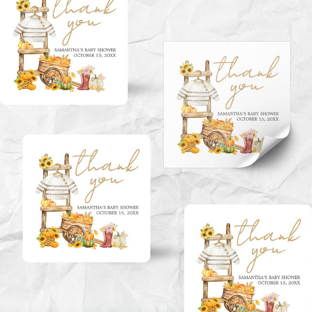 Little Pumpkin Rustic Baby Dusche Quadratischer Aufkleber (A Little Pumpkin Baby Shower Sticker)