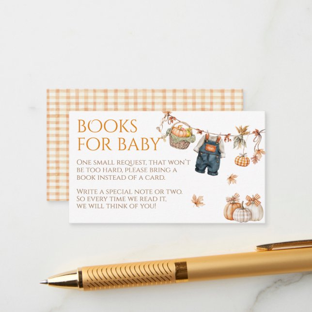 Little Pumpkin Rustic Baby Shower Buchanfrage Begleitkarte (Vorderseite/Rückseite Beispiel)