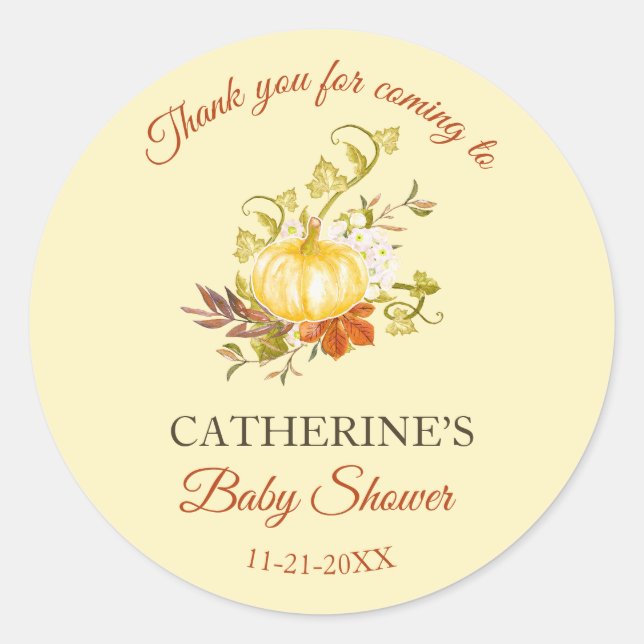 Little Pumpkin Rustic Fall Baby Dusche Vielen Dank Runder Aufkleber (Vorderseite)