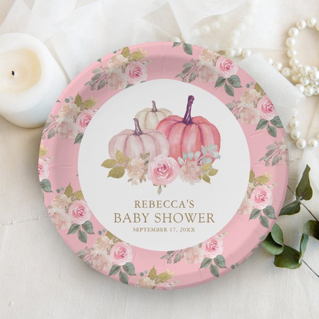 Little Pumpkin Rustic Pink Gold Floral Baby Dusche Pappteller (Von Creator hochgeladen)
