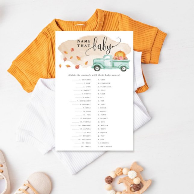 Little Pumpkin Truck Baby Matching Paper Game Card Flyer (Have some fun at your shower with this easy to play game.)