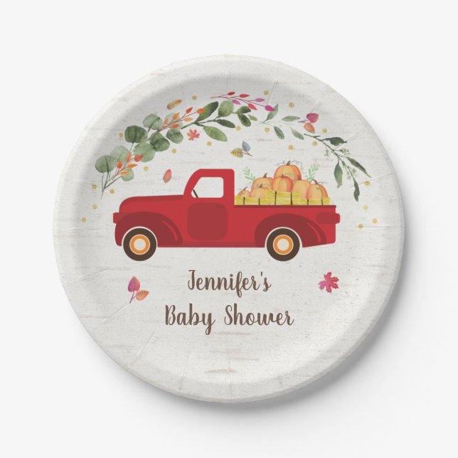 Little Pumpkin Truck Baby Shower Paper Plate Pappteller (Vorderseite)
