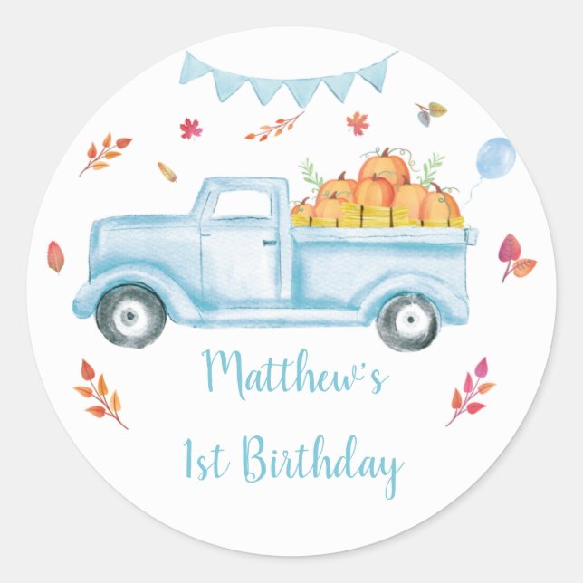 Little Pumpkin Truck Birthday Runder Aufkleber (Vorderseite)