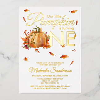 Little Pumpkin Turning One Herbst Birthday Folieneinladung
