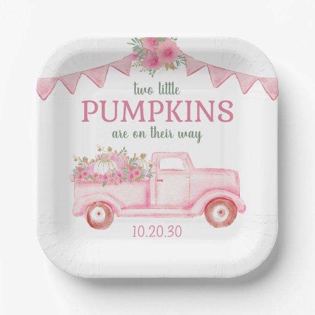 Little Pumpkin Twin Girl Babydusche Pappteller (Vorderseite)