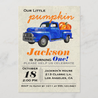 Little Pumpkin Vintage Car Boy Geburtstag Einladun Einladung