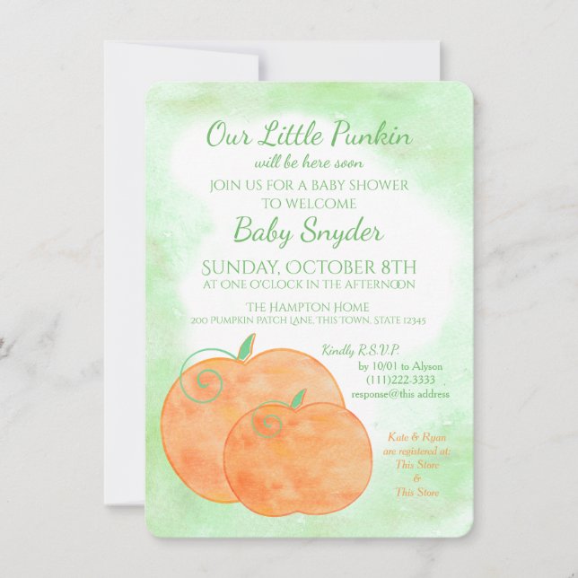 Little Pumpkin Wasserfarbe Halloween Kinderdusche Einladung (Vorderseite)