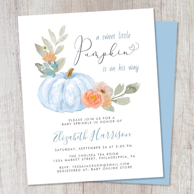 Little Pumpkin Watercolor Baby Boy Sprinkle Einlad (Celebrate the upcoming arrival of your sweet little autumn baby with a pumpkin-themed baby sprinkle)
