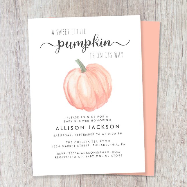 Little Pumpkin Watercolor Babydusche Einladung (Celebrate the upcoming arrival of your autumn baby with a pumpkin-themed baby shower)