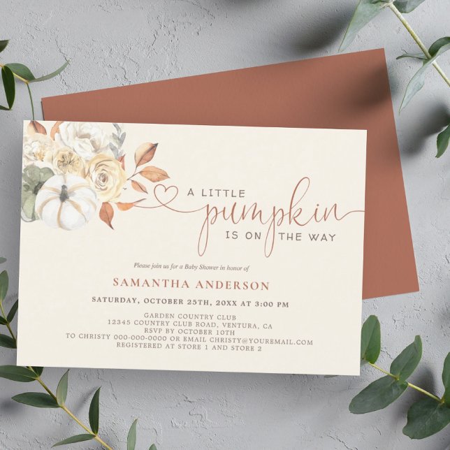 Little Pumpkin Watercolor Fall Floral Baby Dusche Einladung (A pumpkin baby shower invite is a delightful way to incorporate the fall season to celebrate.)