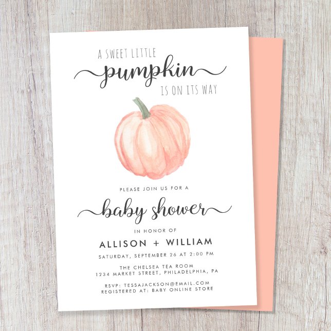 Little Pumpkin Watercolor Paare Kinderdusche Einladung (Celebrate the upcoming arrival of your autumn baby with a pumpkin-themed couple's baby shower)