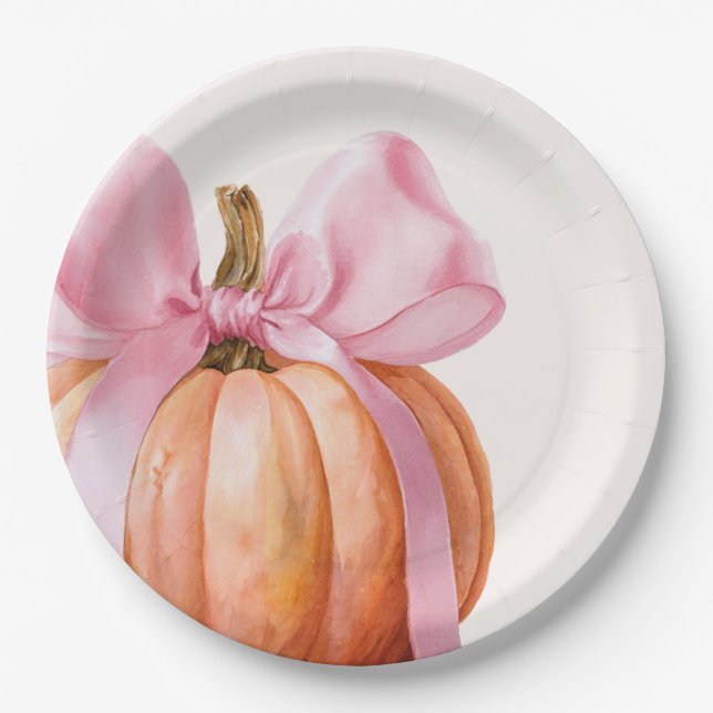 Little Pumpkin with Pink Bow - Babydusche Pappteller (Vorderseite)