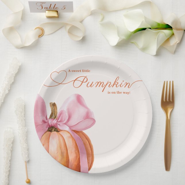 Little Pumpkin with Pink Bow - Babydusche Pappteller (Hochzeit)