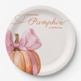 Little Pumpkin with Pink Bow - Babydusche Pappteller
