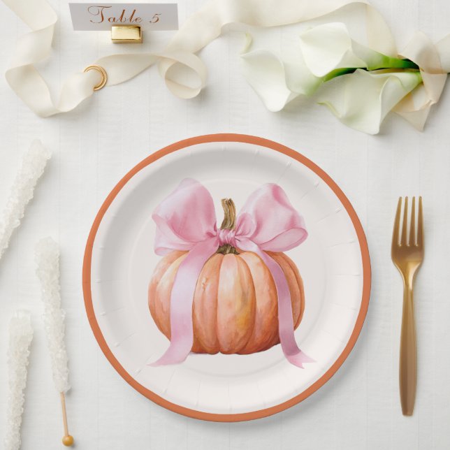 Little Pumpkin with Pink Bow - Babydusche Pappteller (Hochzeit)