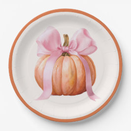 Little Pumpkin with Pink Bow - Babydusche Pappteller