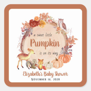 Little Pumpkin Woodland Animals Kinderdusche Quadratischer Aufkleber