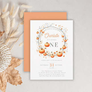 Little Pumpkin Wreath Frame Girly 1. Geburtstag Einladung