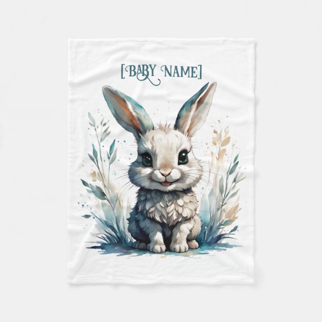Little Rabbit Blue Personalisiert Fleecedecke (Vorderseite)