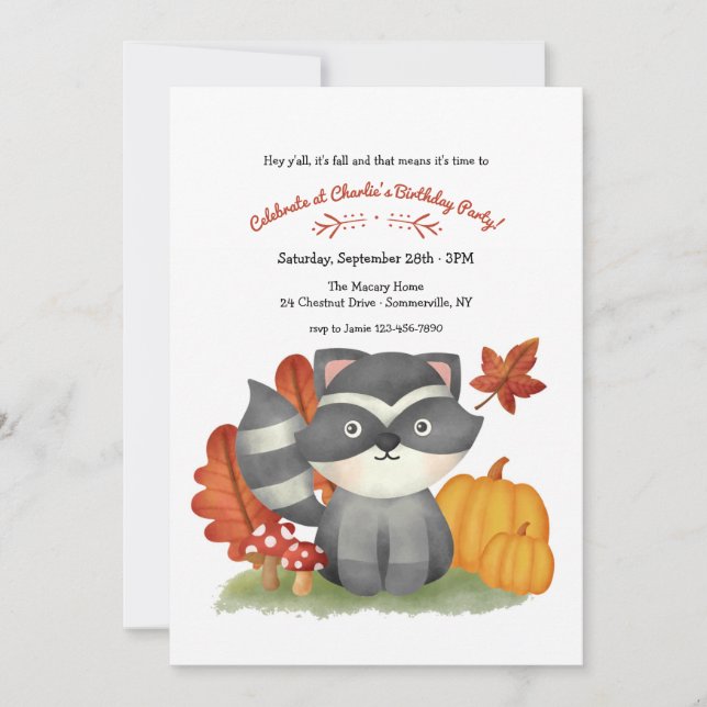 Little Raccoon Birthday Party Einladung (Vorderseite)