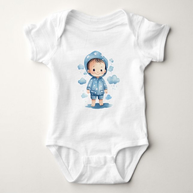 Little Rain Clouds Blue Baby Boy Baby Strampler (Vorderseite)