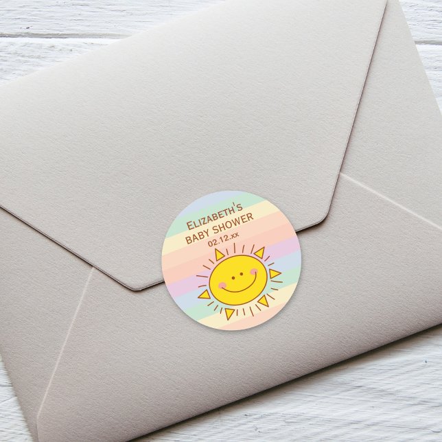 Little Rainbow Sunshine Gender Neutral Baby Dusche Runder Aufkleber (Von Creator hochgeladen)