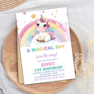 Little Rainbow Unicorn Einladung zum Geburtstag