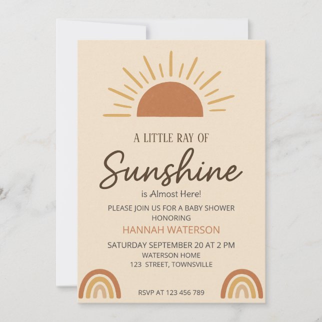 Little Ray of Boho Sunshine – Baby Shower  Einladung (Vorderseite)