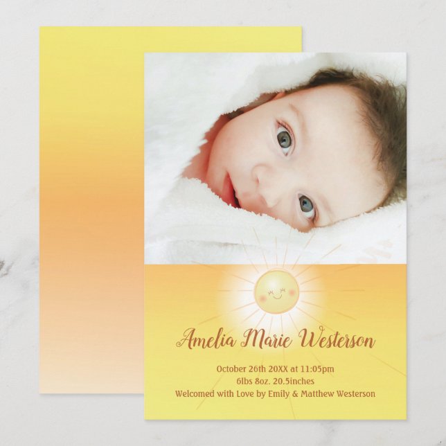 Little Ray of Sunshine Baby Birth Ankündigung (Vorne/Hinten)