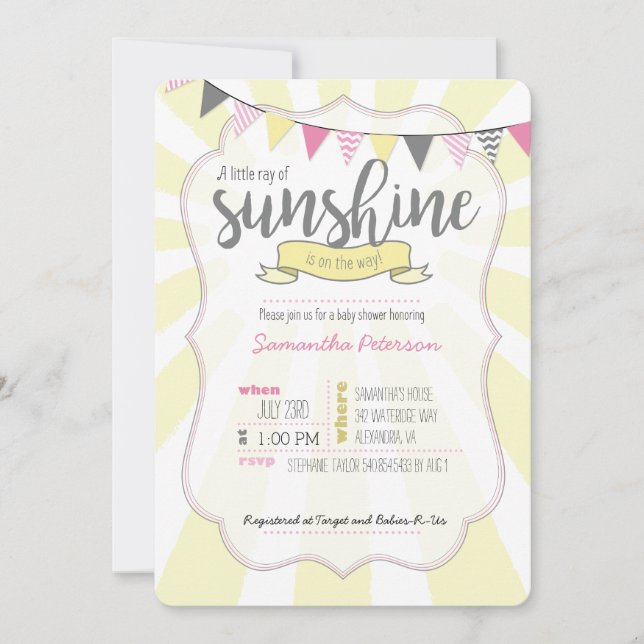 Little Ray of Sunshine Baby Girl Einladung (Vorderseite)