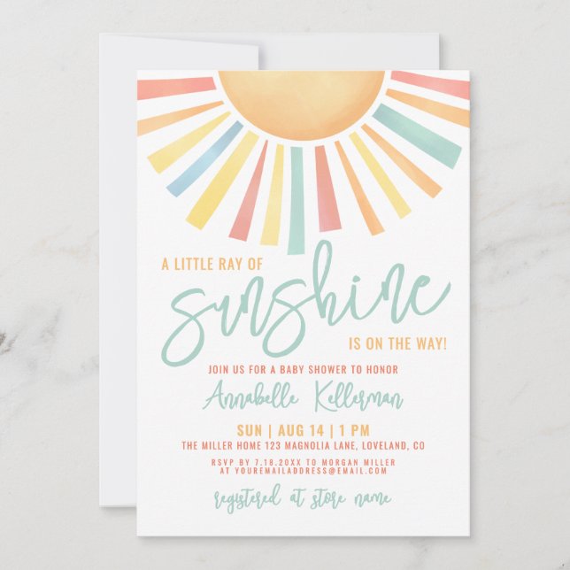 Little Ray Of Sunshine Baby Shower Einladung (Vorderseite)
