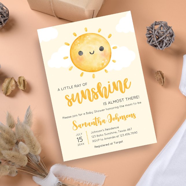 Little Ray of Sunshine Baby Shower Einladung (Little Ray of Sunshine Boho Baby Shower Invitation)