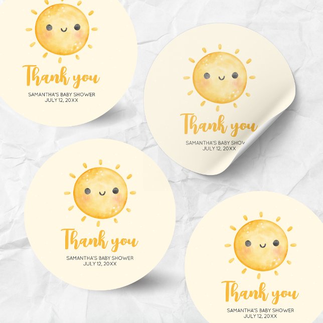 Little Ray of Sunshine Baby Shower Runder Aufkleber (Little Ray of Sunshine Boho Baby Shower Round Sticker)