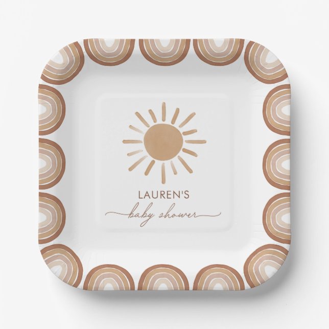 Little Ray of Sunshine Boho Baby Shower Pappteller (Vorderseite)