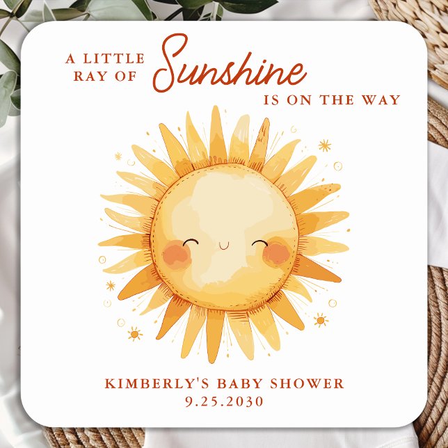 Little Ray of Sunshine Boho Cute Sun Baby Shower Quadratischer Aufkleber (Von Creator hochgeladen)