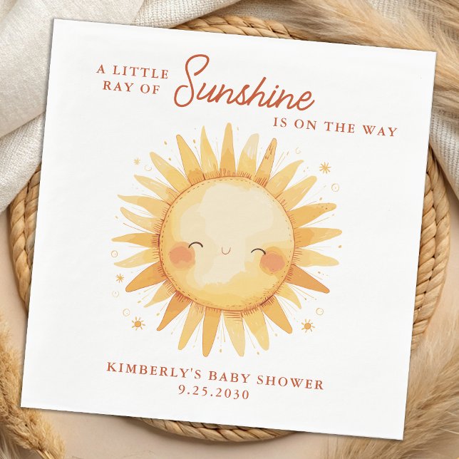 Little Ray of Sunshine Boho Cute Sun Baby Shower Serviette (Von Creator hochgeladen)