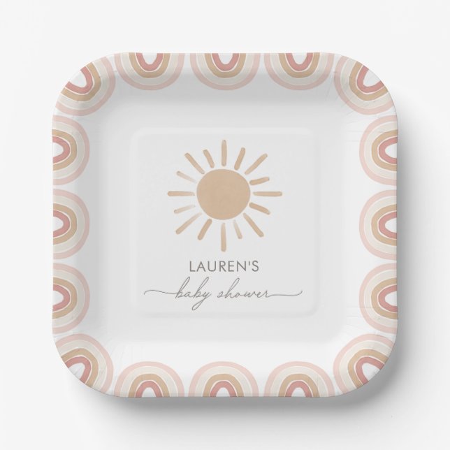 Little Ray of Sunshine Boho Girl Baby Shower Pappteller (Vorderseite)