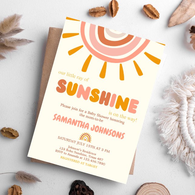 Little Ray of Sunshine Boho Sun Baby Shower Einladung (Little Ray of Sunshine Retro Baby Shower Invitation)