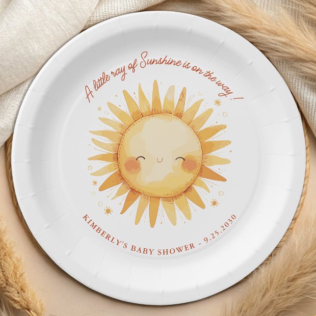 Little Ray of Sunshine Boho Sun Cute Baby Shower Pappteller (Von Creator hochgeladen)