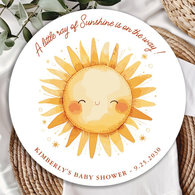 Little Ray of Sunshine Boho Sun Cute Baby Shower Runder Aufkleber (Von Creator hochgeladen)