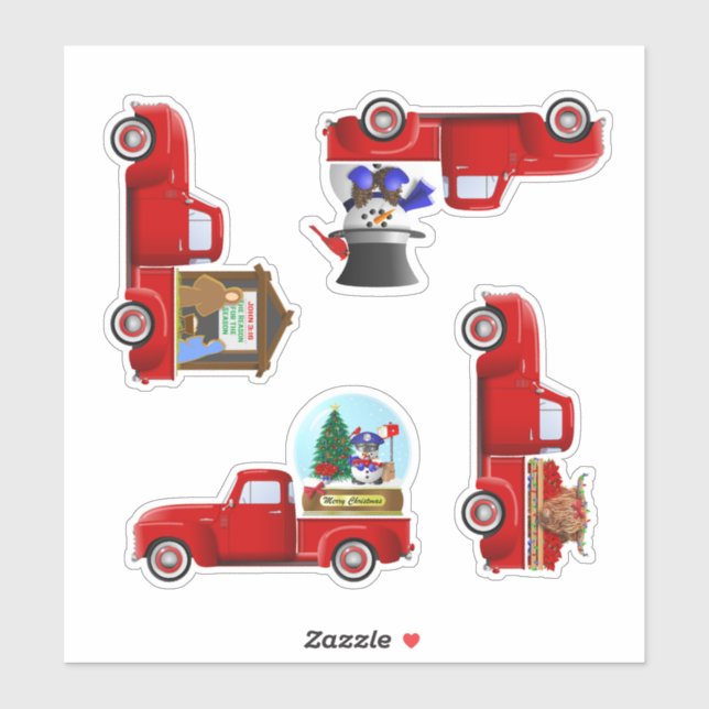 Little Red Christmas Truck Stickers Aufkleber (Blatt)