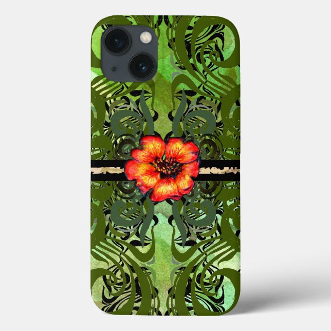 Little Red Flower on green Case-Mate iPhone Hülle (Rückseite)
