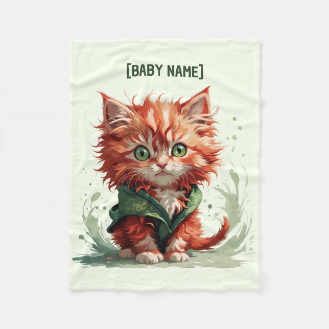 Little Red Fluffy Kitten Personalisiert Fleecedecke (Vorderseite)