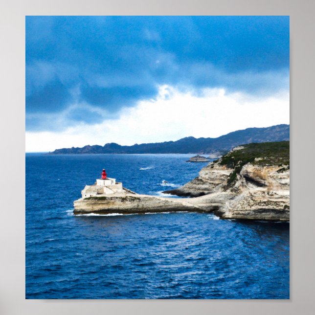 Little red French Lighthouse auf weißer Klippe Poster (Vorne)