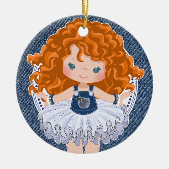 Little Red Haired Girl Denim & Diamonds Weihnachte Keramik Ornament (Vorne)