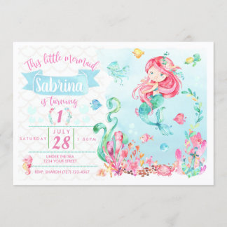 Little Red Head Mermaid Birthday Einladung